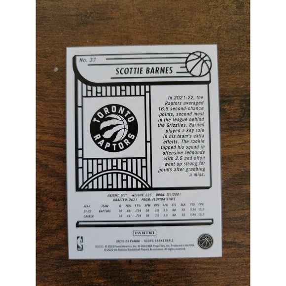 2022-2023 NBA Hoops #37 Scottie Barnes - Toronto Raptors - NBA - Picture 2 of 2